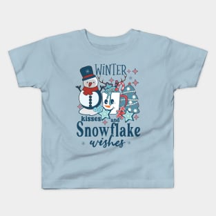 Winter kisses and snowflake wishes Retro Winter Snowman Kids T-Shirt